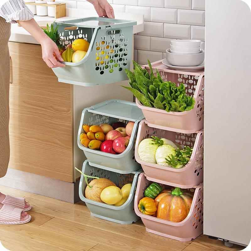 厨房菜篮收纳蔬菜蓝收纳筐可叠加装菜小篮子塑料筐水果置物框家用
