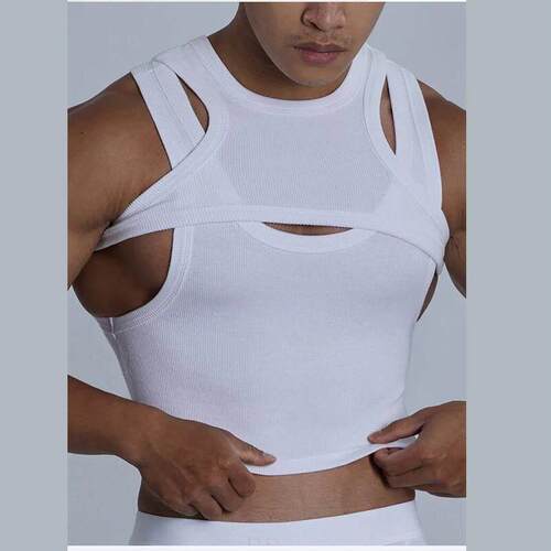 Men's Fashion Sexy Irregular Strap Tank Top Two Piece Se