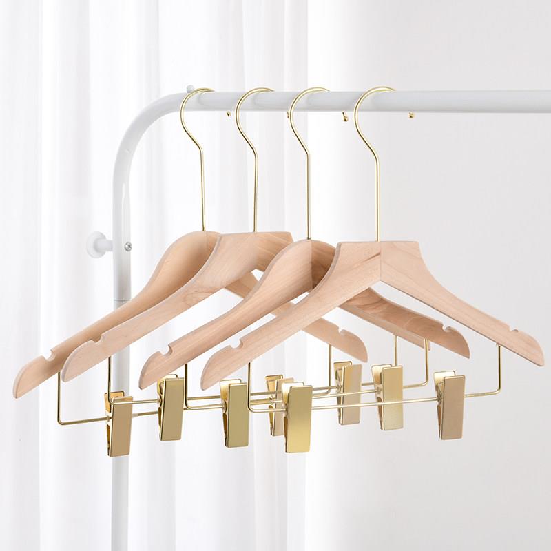 连体套装衣架带裤夹儿童女装服装店专用实木衣挂裤架一体原木衣挂