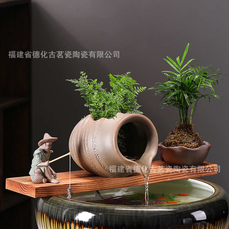 创意流水摆件循环水陶罐配件古法养鱼缸造景生态庭院水池陶瓷装饰