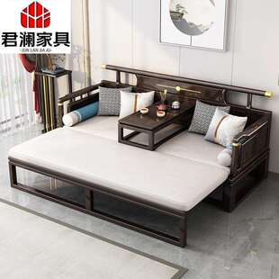 新款新中式实木罗汉沙发床现代简约小户型客厅推拉床塌炕几罗汉床