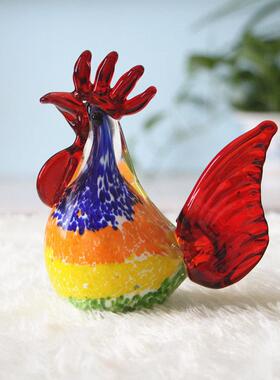 创意博山琉璃大公鸡咕咕鸡摆件玻璃动物生肖北欧家居样板间装饰品