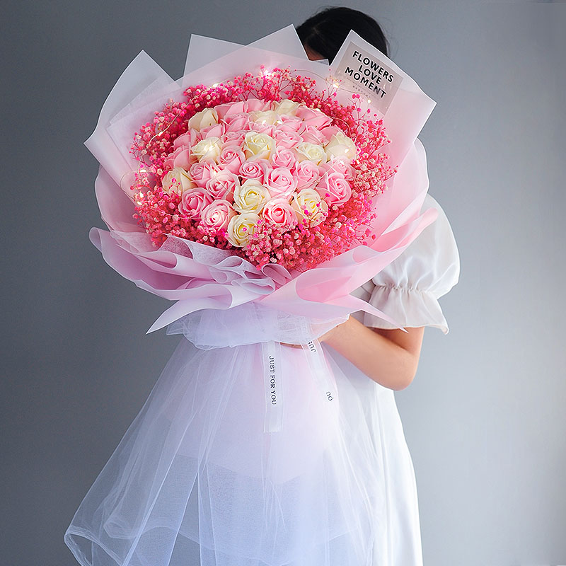 满天星永生花干花花束玫瑰香皂花康乃馨生日礼物女神节告白送女友