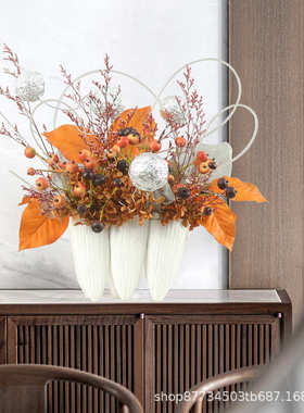 样板房装饰仿真花艺假花成品茶几橙色轻奢极简客厅茶几餐桌花