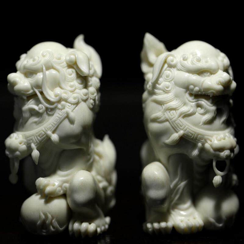 鹿角瑞狮戏球摆件手把件把玩件整料细腻清润雕刻制置於案头收藏品