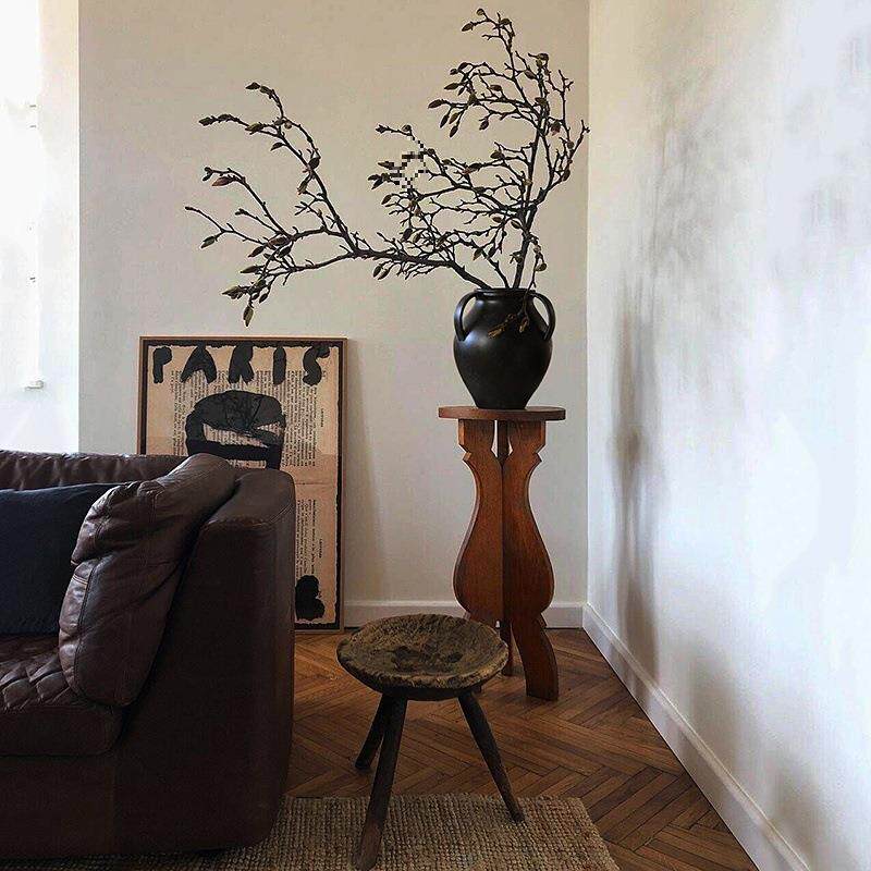 形上三脚花架SAS中古几风新实木底座沙地发边几落置物架花角几装