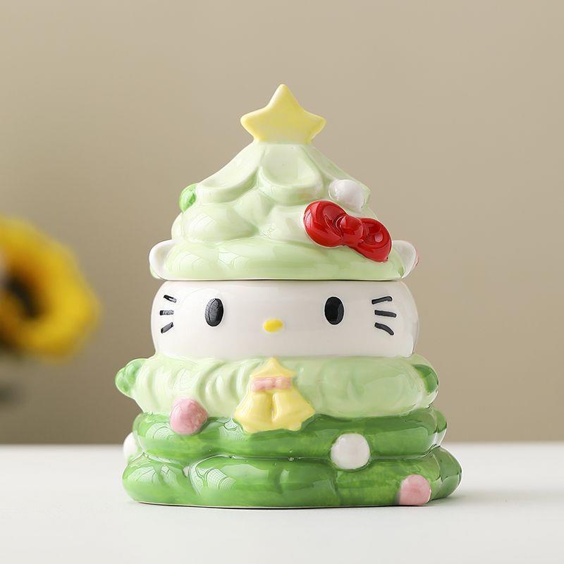轻奢风圣诞HelloKitty储物罐陶瓷可爱收纳盒桌面摆件糖果罐少女心