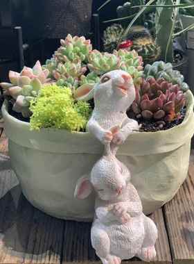 高档臻口袋小桌兔子花器多品肉花盆萌可爱装饰面摆件创意尚礼花园