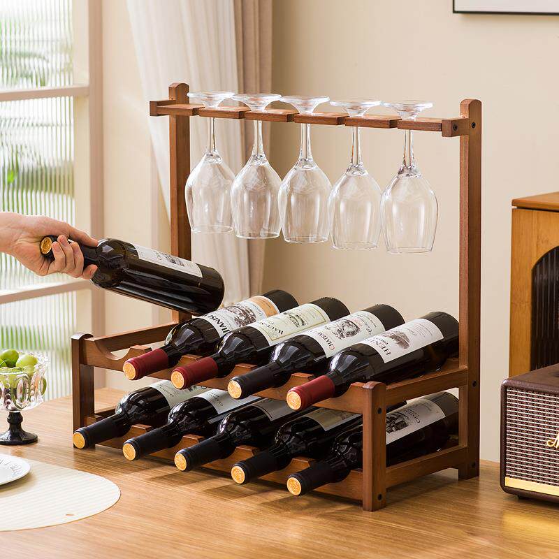 木制红酒架简约竹制葡萄酒架子悬挂式酒杯架酒架摆件展示架