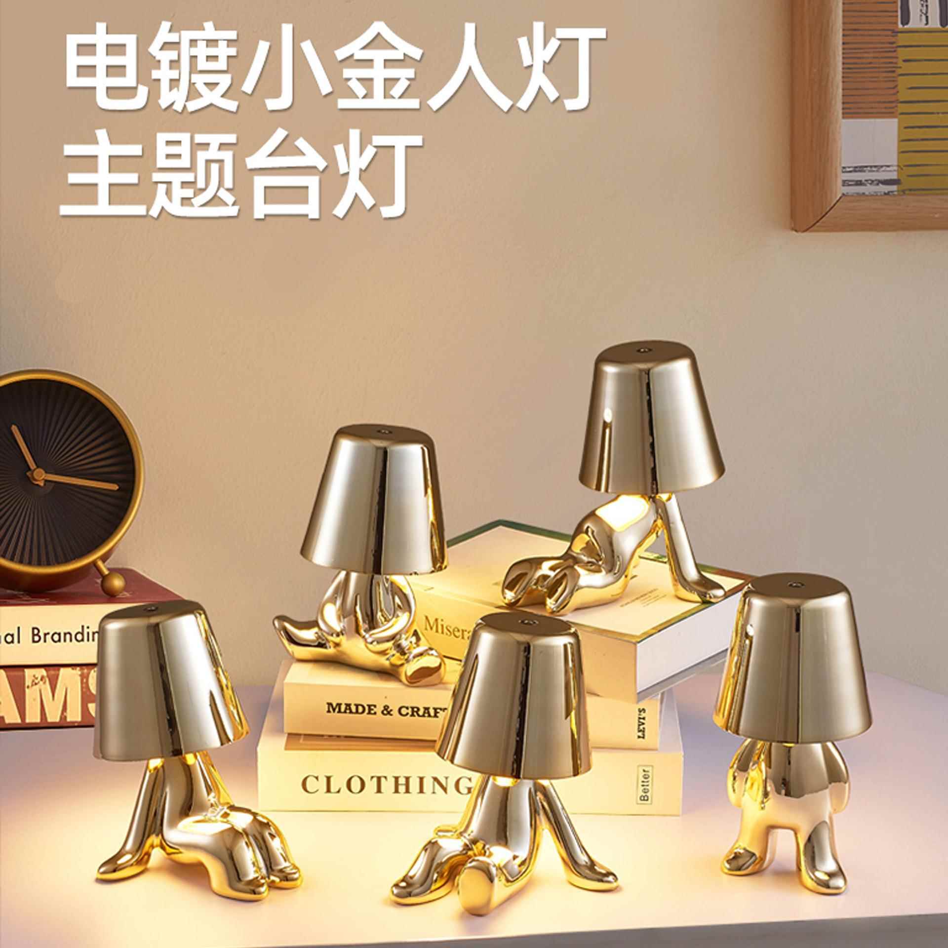 跨境热销直供思考者小金人台灯卧室树脂充电台灯小夜灯in装饰摆件