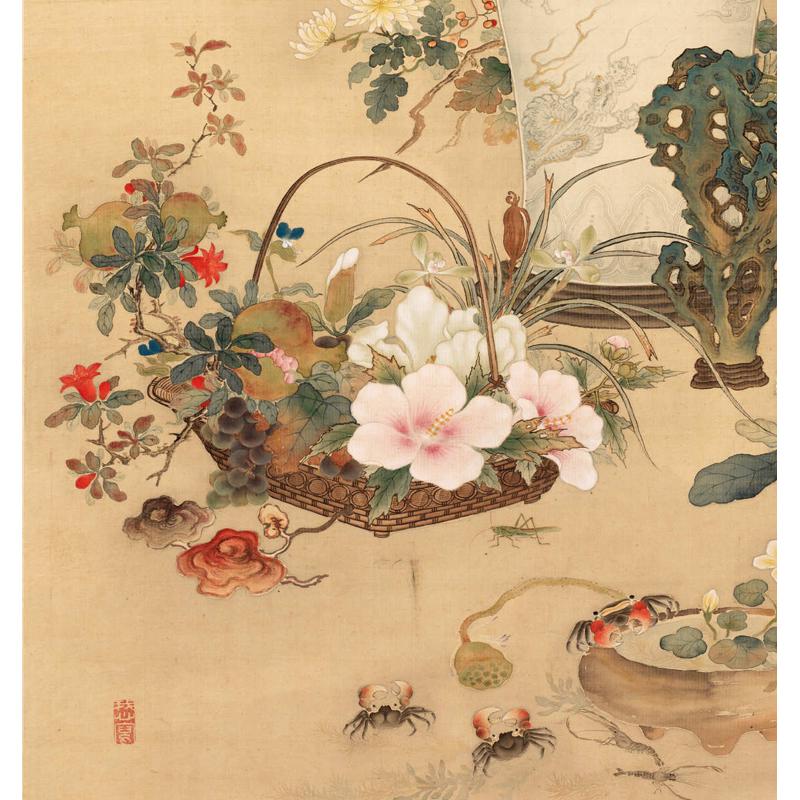 花卉图卷轴岁复制喷没高清挂画朝工笔供微明清装饰骨花鸟画清艺术