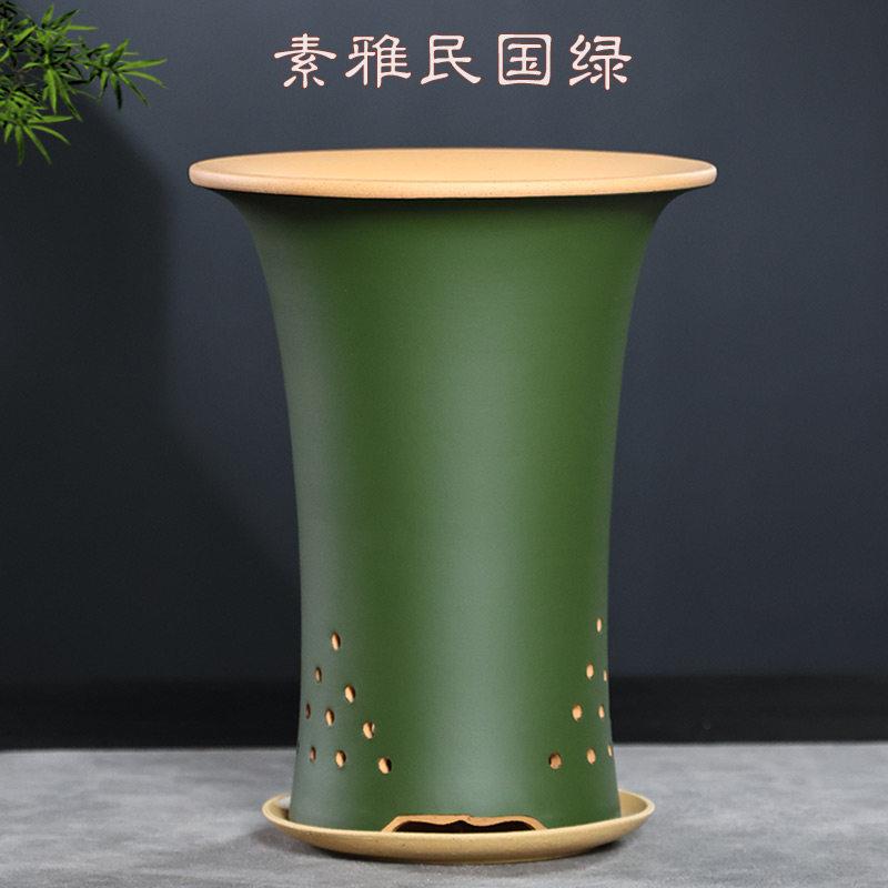 精品花盆简约素面兰花专用盆带托盘民国绿透气紫砂室内桌面花盆