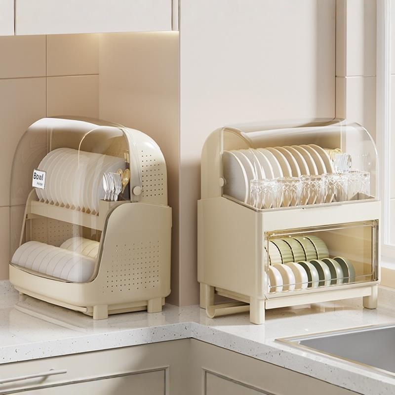 厨JKF房双层气碗筷收纳盒沥水带碗架盖子装碗碟盘物架大容置量透