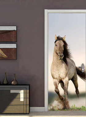 巨创货源PVC贴纸3D自粘门贴 墙贴 卧室客厅现代装饰 灰色马