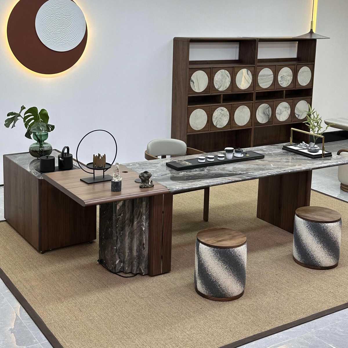 新中式岩板茶桌椅组合现代禅意茶几茶台客厅办公室茶室接待喝茶桌