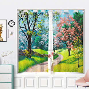 简易小飘窗帘遮光卧室免打孔窗帘半帘短帘房间短窗免安装伸缩杆布