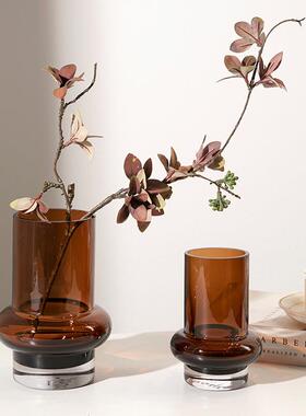 复古玻璃花瓶琥珀直筒瓶样板间客厅餐桌插花器水培装饰品摆件