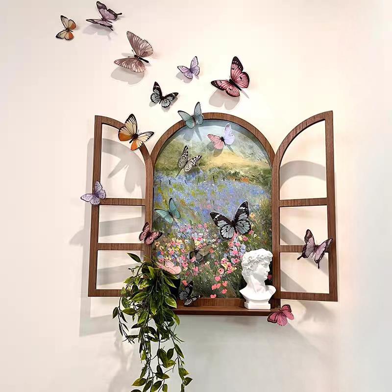 可开 票莫奈花园装饰画 画含框墙面布景道具假窗户幼儿园环创花店