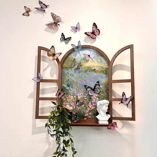 可开 票莫奈花园装饰画 画含框墙面布景道具假窗户幼儿园环创花店