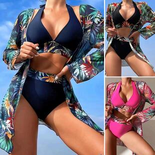 part three mesh women swimsuit for printed Bikini