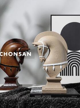 简约欧式马头雕塑摆件样板房酒店售楼处抽象家居茶几软装饰品