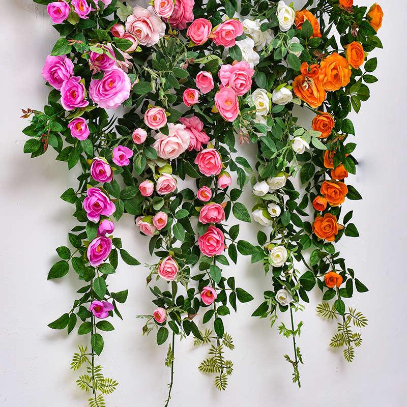 玫瑰假花藤条蔓壁挂缠绕空调水管道遮挡装饰客厅吊顶塑料植物