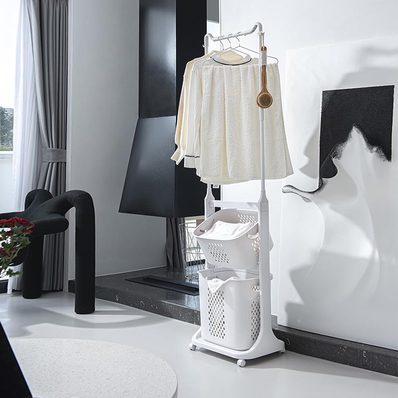 落地次净挂衣架带轮浴室收纳卧室脏衣篮篓隔夜移动晾衣架衣帽架子