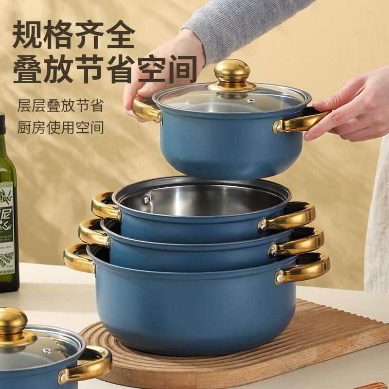 跨境不锈钢10件套锅具组合加厚不锈钢汤锅蒸锅18-26CM套装锅