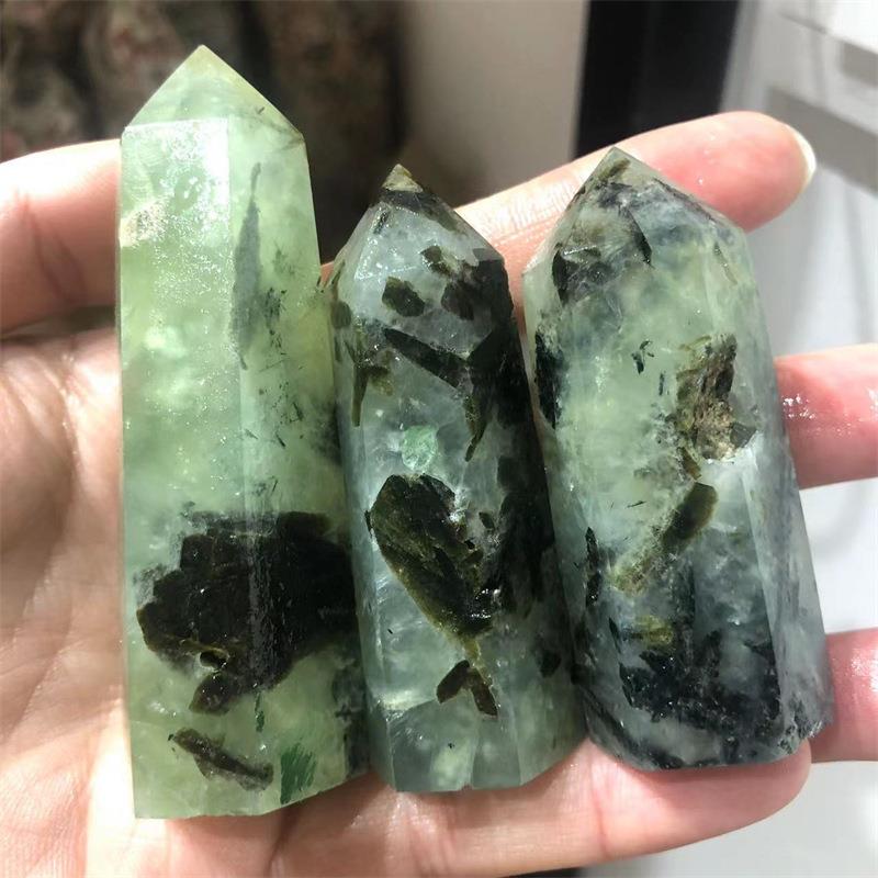 天然水晶柱葡萄石发晶单尖六棱柱外贸跨境家居装饰能量柱摆件
