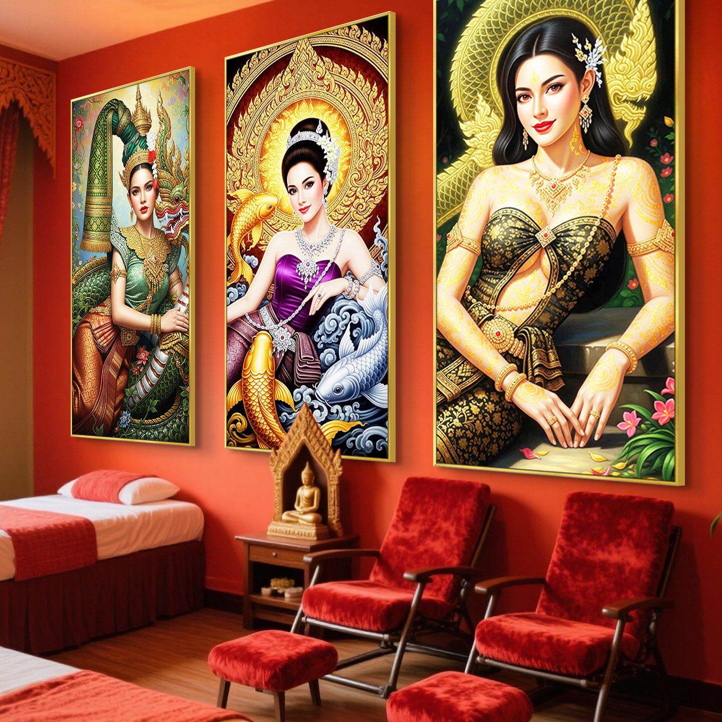 泰式美女装饰画养生馆SPA按摩店挂画东南亚风格餐厅泰国大象壁画