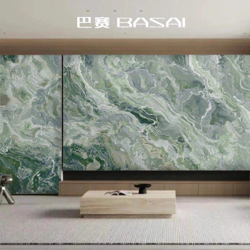 3d立体感壁纸轻奢绿色大理石纹墙纸客厅民宿房间电视背景墙纸
