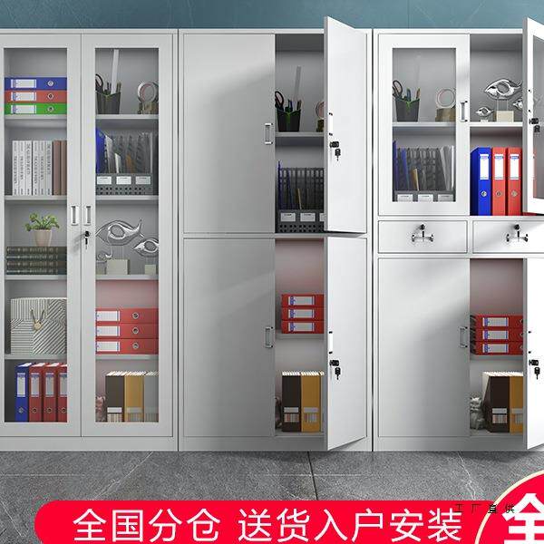 办公室钢制文件铁皮资料柜档案财务凭证收纳柜带锁玻璃门储物柜子