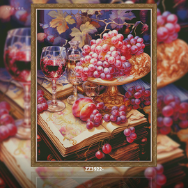 zz3922-葡萄美酒夜光杯十字绣，2024客厅卧室水果葡萄系列