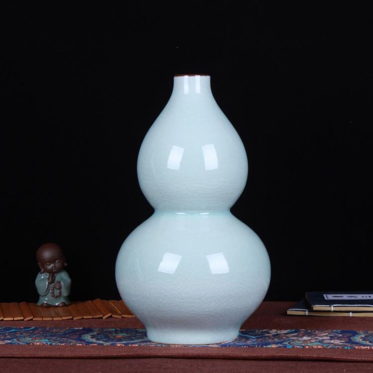景德镇陶瓷工艺品 仿古开片葫芦瓶 陶瓷花瓶时尚葫芦摆件