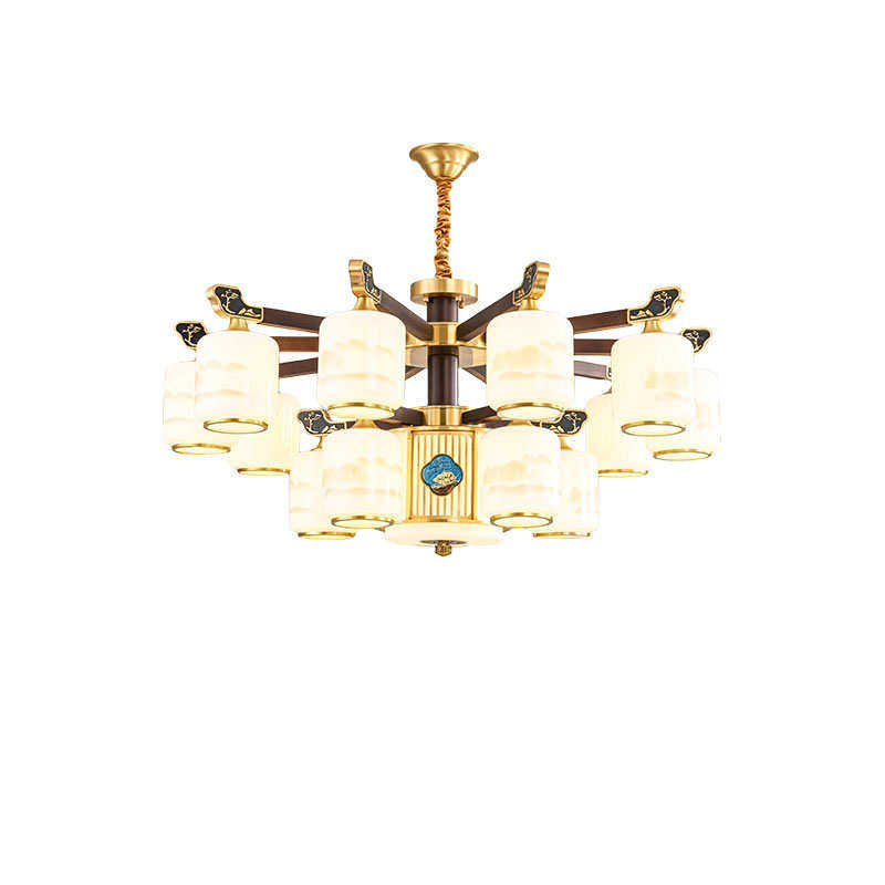 新中式全铜客厅吊灯现代中国风餐厅灯奢华大气复式楼别墅实木灯具,家装灯饰光源,客厅吊灯,淘宝优惠券,粉丝福利购,淘宝优惠卷