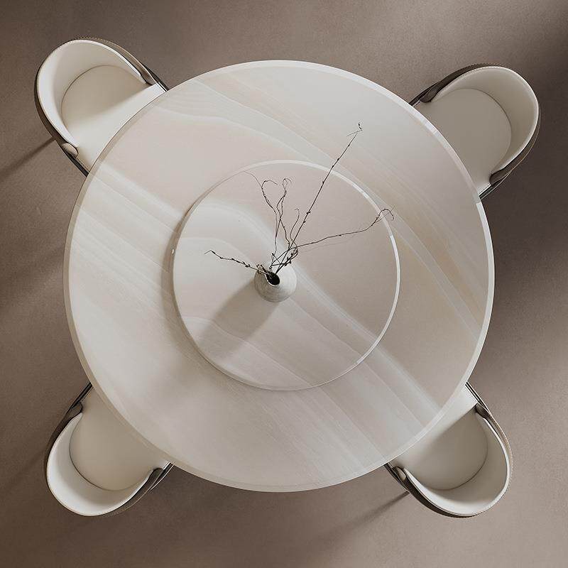 意式极简超晶石大理石圆桌高档奢石餐桌现代轻奢微晶石餐桌椅组合