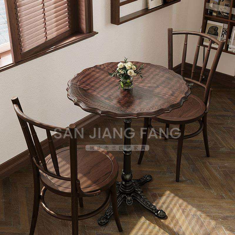 复古风咖啡厅桌椅组合民宿西餐厅桌子甜品店商用酒馆红橡木桌子