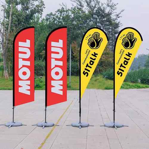 户外沙米滩旗杆OUK旗注水旗杆3广刀告帜P型旗羽毛伸缩水滴道旗子