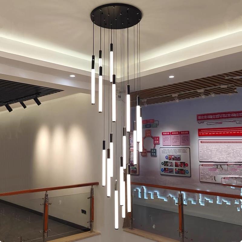 别墅楼梯旋转吊灯现代简约loft复式楼公寓挑空跃层中空客厅长吊灯