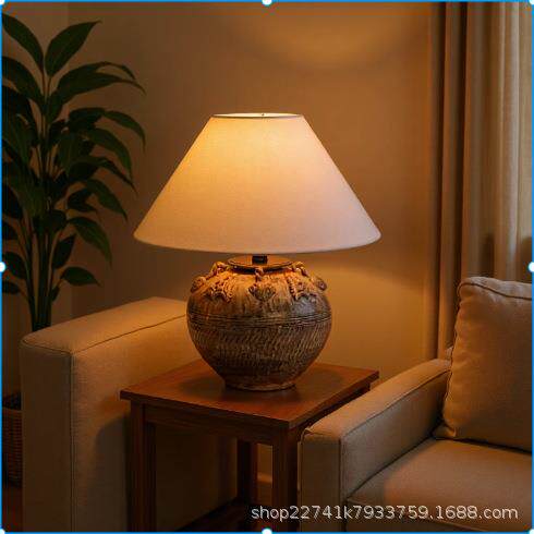 古瓷风中式台灯 做旧陶瓷灯体 卧室床头复古装饰灯民宿客栈仿古摆