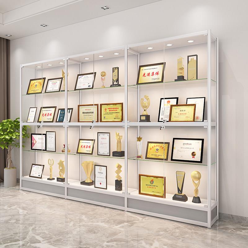 公司荣誉证书展示柜办公室奖杯证书企业合格证营业执照展示墙定制
