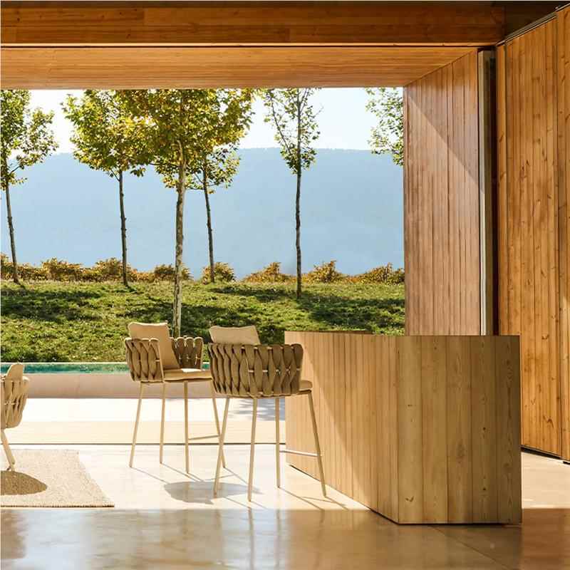 户椅外吧设组计师露民宿Q27酒店高脚凳室外藤编桌椅合庭院吧台台