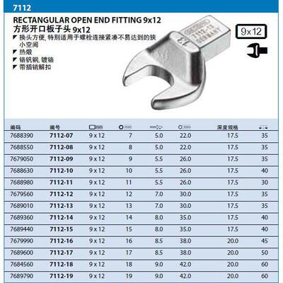 Gedore 方形开口扳手头9×12 7112-17 (7689600) 现货