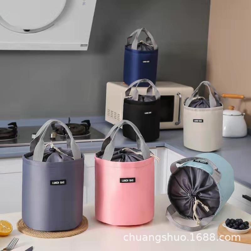 圆筒保温饭盒袋大号铝箔手提圆形便当包上班带饭餐包保冷保热