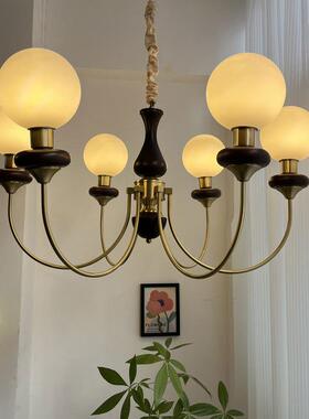 全铜法复15971古胡桃木色吊餐灯客厅主灯魔豆美新式中式式卧室灯