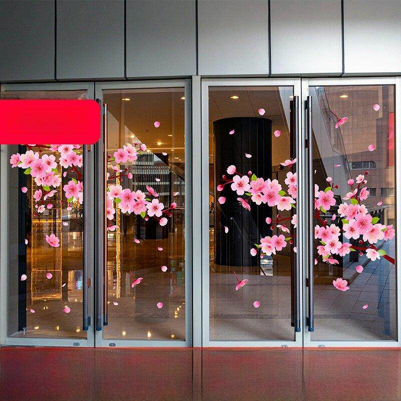 橱窗桃花装饰春天氛围2025福字春字新年女装店布置超大双面静电贴