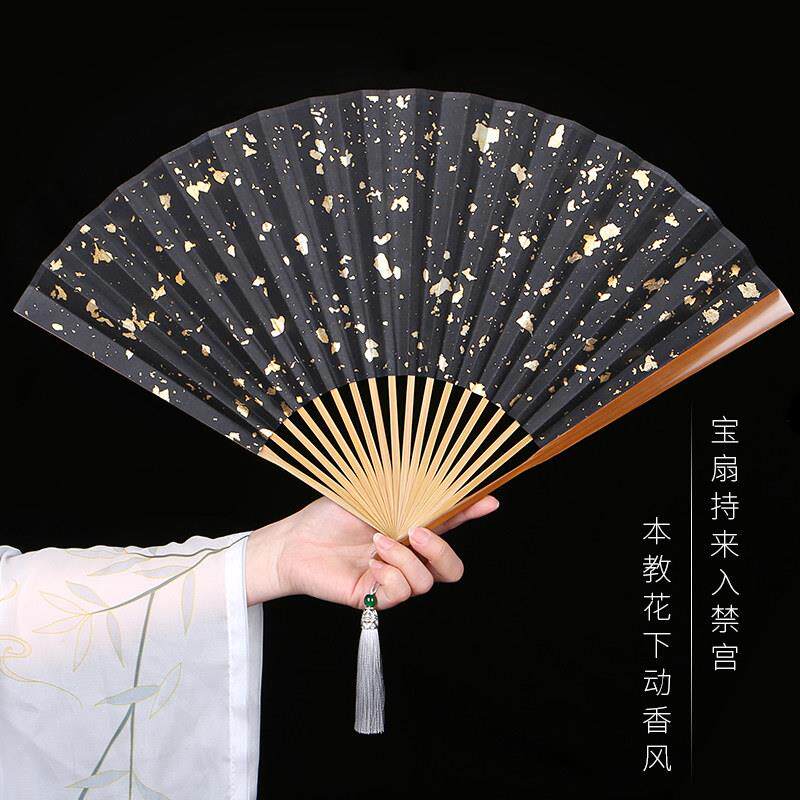 9.5寸老料玉竹牛角挂绳扇流苏玉竹文玩折扇手工扇子苏工真金空白