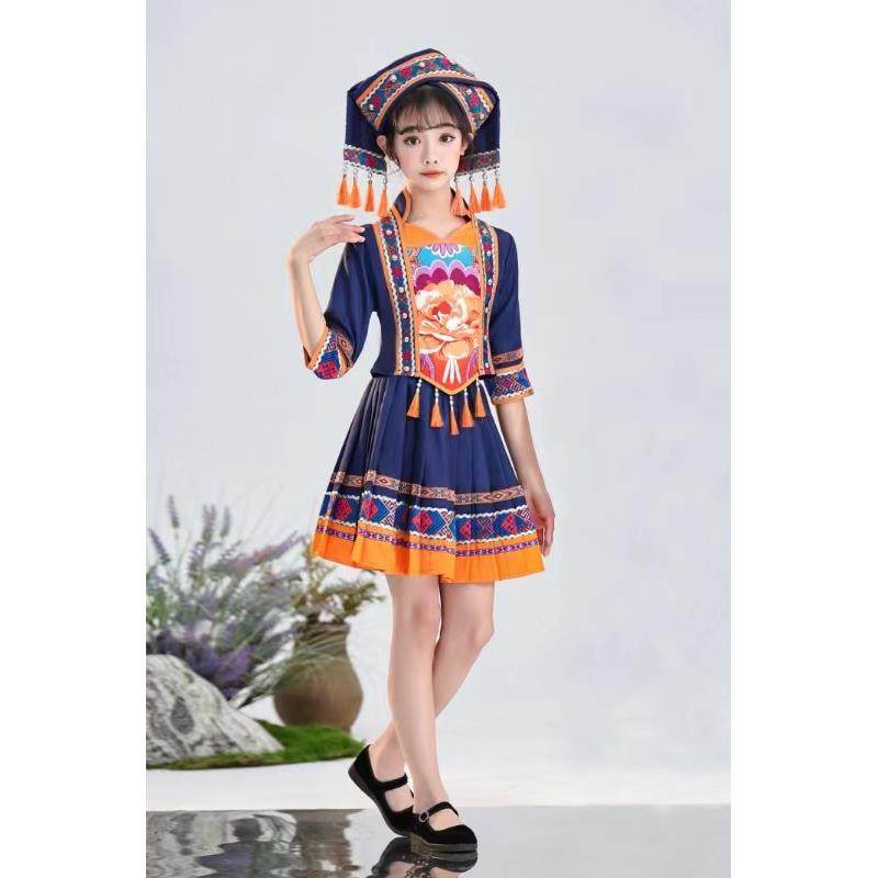 正品儿童三女月三广壮族服装少数民演出西服男童舞族蹈服苗族表演