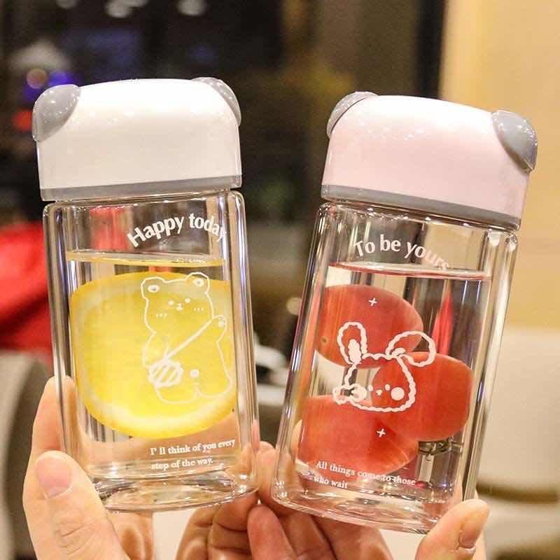 玻璃杯女可爱小容量家用带盖子加厚水杯双层防烫隔热耐高温学生杯