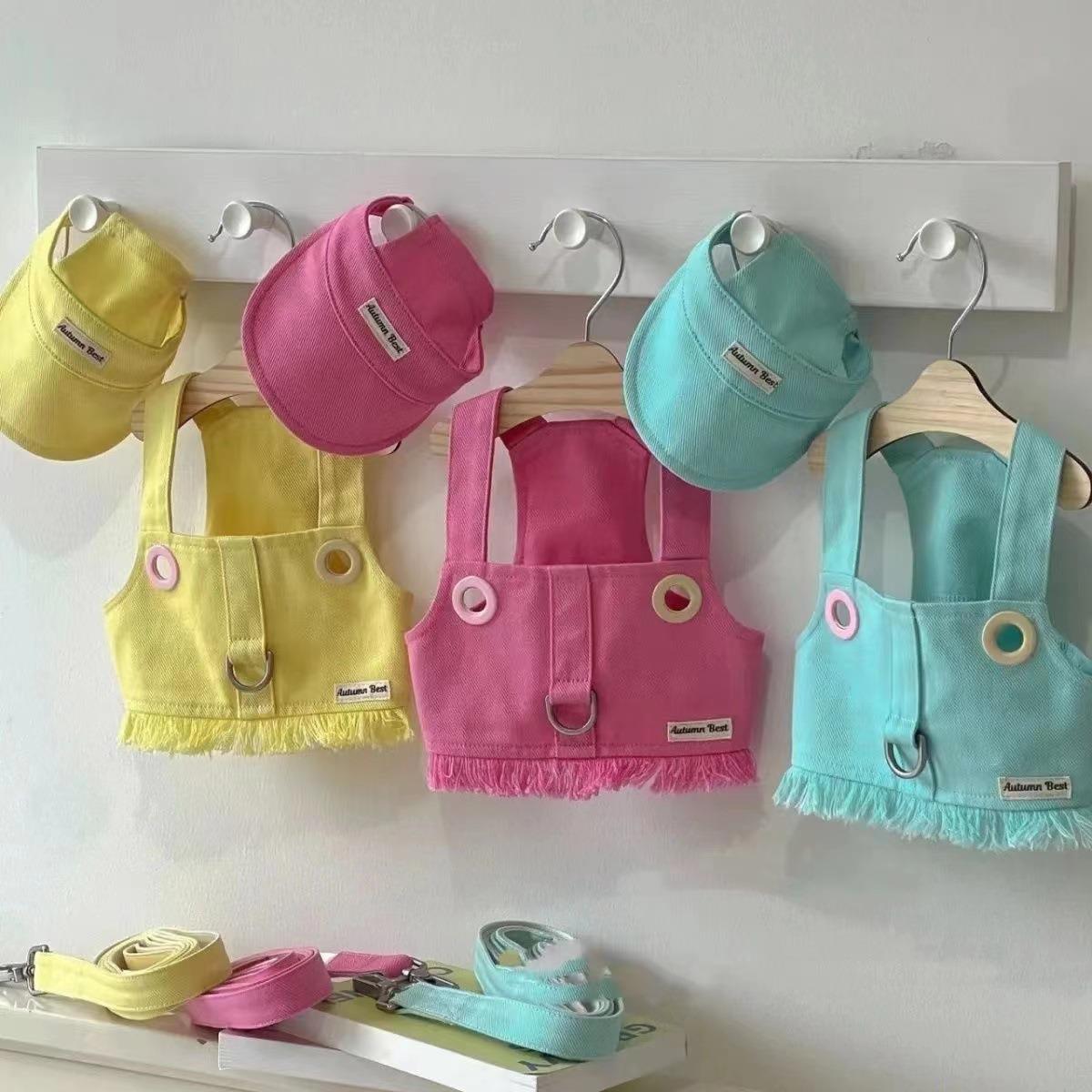 宠物衣服糖果色系牛仔小背心俏皮可爱小型犬流苏下摆